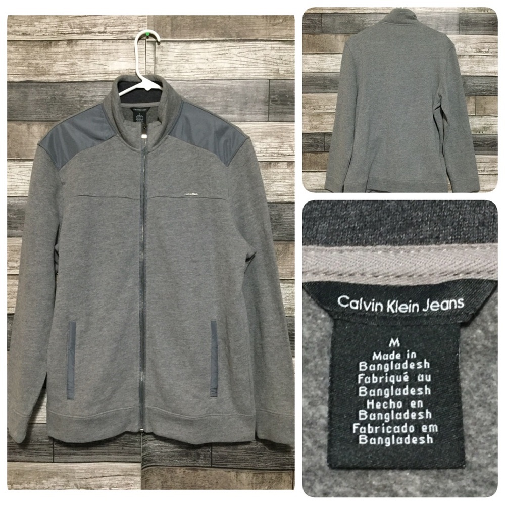 Calvin Klein Sweatshirt Jacket Men’s M Gray Full Zip Pockets Fleece Casual